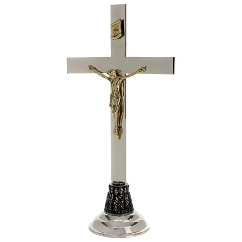 Crucifixo de altar latão prateado h 45 cm 1