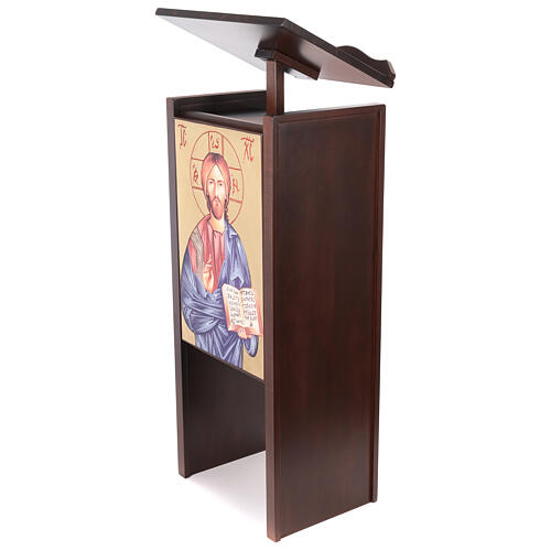 Wooden pulpit with icon of Christ Pantocrator silk-screen print h max 130 cm 4