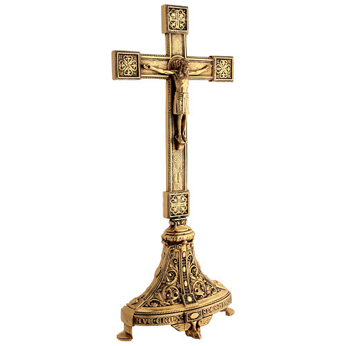 Bifacial altar cross of burnished brass, h 21 in 4