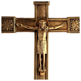 Double-sided burnished brass altar cross, height 54 cm