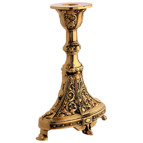 Altar candlestick of burnished brass, 8 in 5