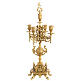 Five-branch candelabrum, gold plated brass, 16.5 in