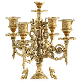 Five-branch candelabrum, gold plated brass, 16.5 in