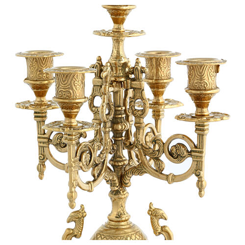 Five-branch candelabrum, gold plated brass, 16.5 in 2