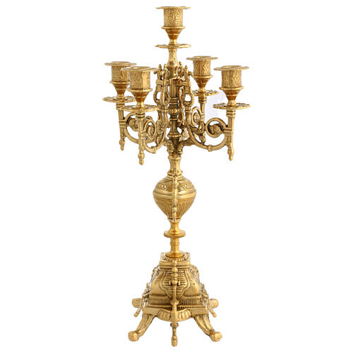 Five-branch candelabrum, gold plated brass, 16.5 in 5