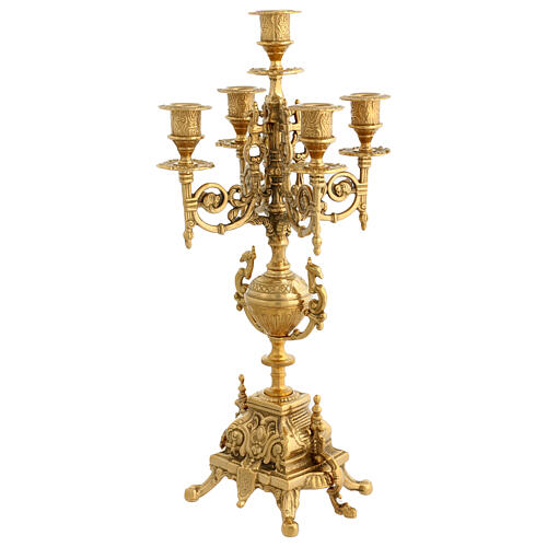 Five-branch candelabrum, gold plated brass, 16.5 in 7