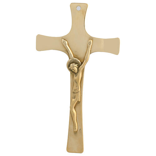 Stylised crucifix of gold plated brass, 8x5 in 1