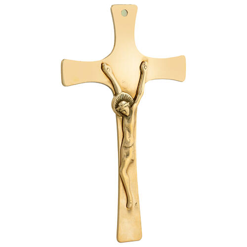 Stylised crucifix of gold plated brass, 8x5 in 2