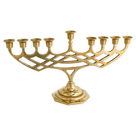 Nine-branch Neocatechumenal candelabrum, gold plated brass, 19x10 in