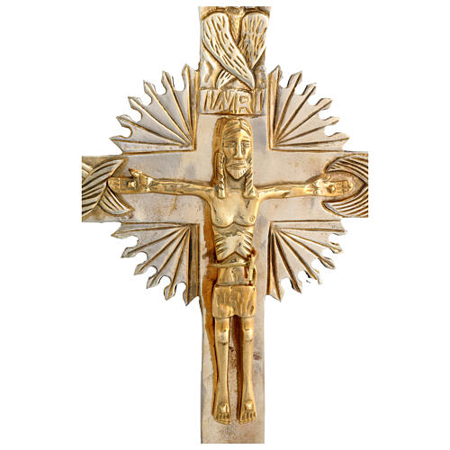 Wall mounted Neocatechumenal cross of gold plated brass, 14x19 in 2