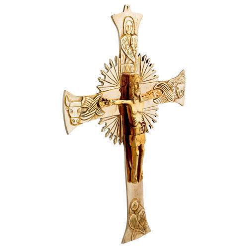 Wall mounted Neocatechumenal cross of gold plated brass, 14x19 in 3