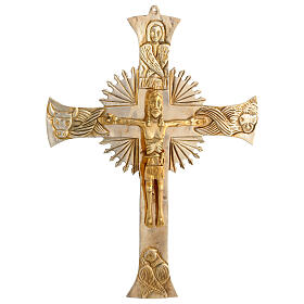 Neocatechumenal wall cross in golden brass 35x50 cm