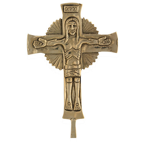Neocatechumenal cross with base, gold plated brass, 11x5 in 2