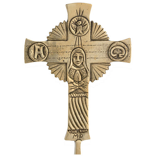 Neocatechumenal cross with base, gold plated brass, 11x5 in 6