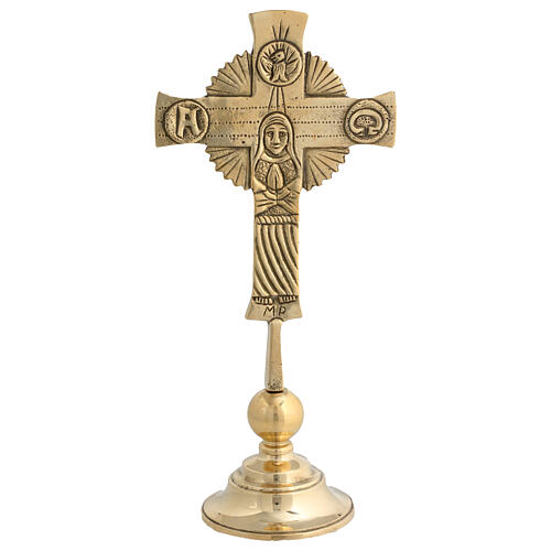 Neocatechumenal cross with base, gold plated brass, 11x5 in 7