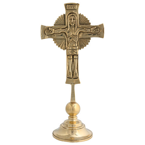 Croce Neocatecumenale ottone dorato base 27x12 cm 1