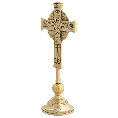 Croce Neocatecumenale ottone dorato base 27x12 cm 5