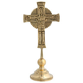 Neocatechumenal Cross in golden brass base 27x12 cm