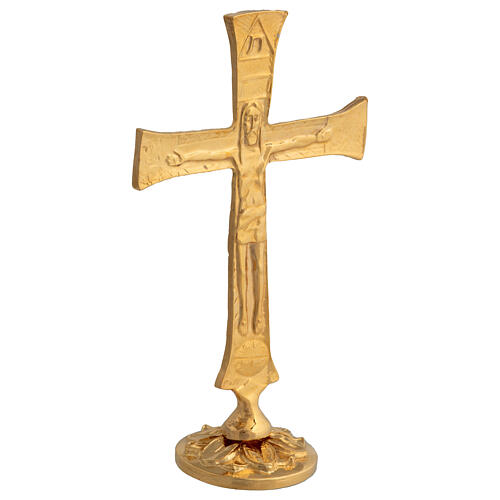 Croce Neocatecumenale ottone dorato 24k base 15 cm 2