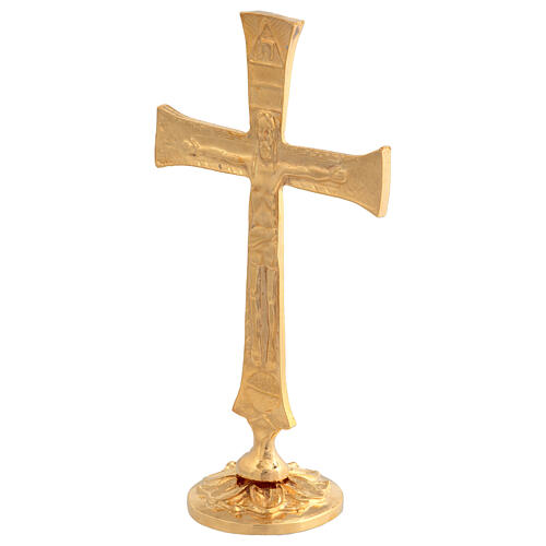 Croce Neocatecumenale ottone dorato 24k base 15 cm 3