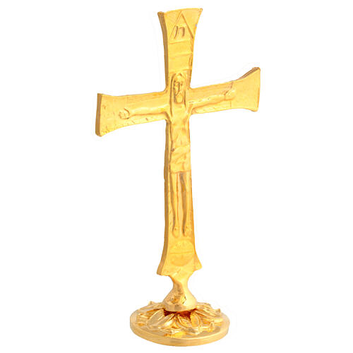 Cruz Neocatecumenal latão dourado 24K base 15 cm 3