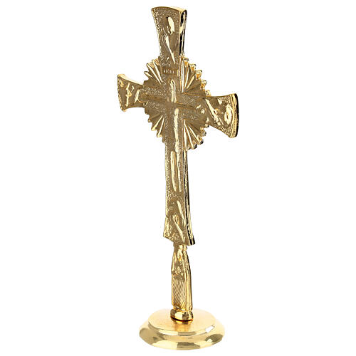 Croce Neocatecumenale con base 20 cm ottone dorato 24K 3