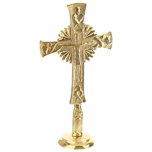 Cruz Neocatecumenal com base 20 cm latão dourado 24k 4