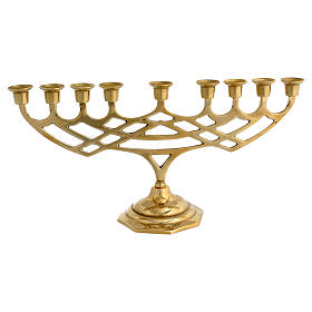 Menorah, nine-branch candelabrum, gold plated brass, 18x10 in