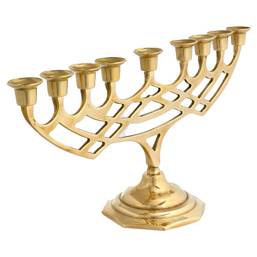 Menorah, nine-branch candelabrum, gold plated brass, 18x10 in 4