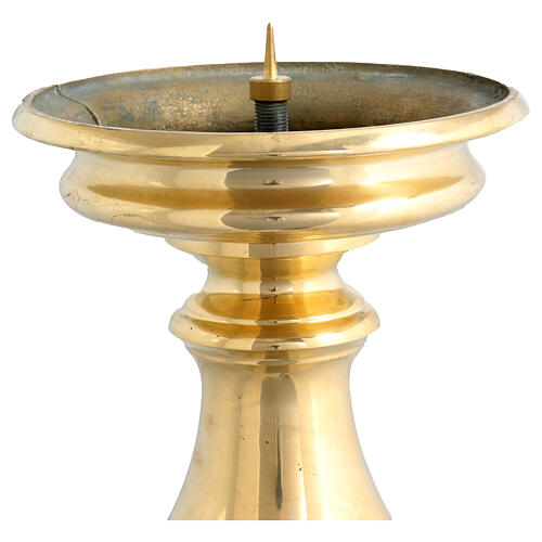 Świecznik liturgiczny ze zdobieniem kulistym, z kolcem, mosiądz pozłacany, 45 cm 2
