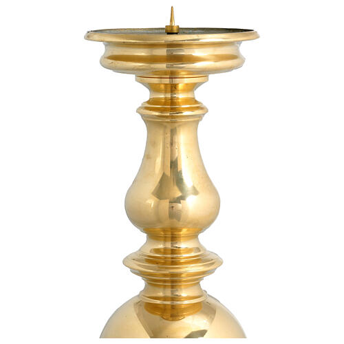 Świecznik liturgiczny ze zdobieniem kulistym, z kolcem, mosiądz pozłacany, 45 cm 3