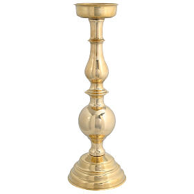 Rounded candlestick, gold plated brass, spike, 16 in