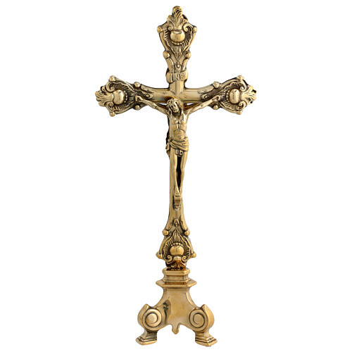 Cruz doble altar latón dorado 40 cm 1