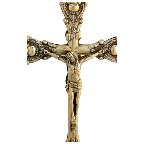 Cruz doble altar latón dorado 40 cm 2