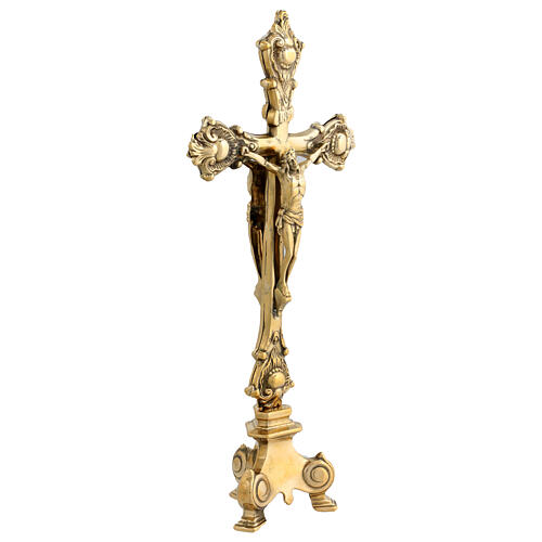 Croce doppia altare ottone dorato 40 cm 3