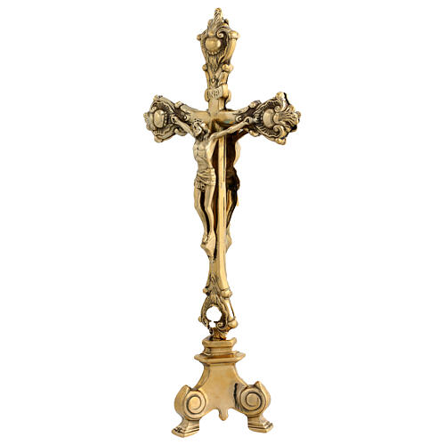 Croce doppia altare ottone dorato 40 cm 7