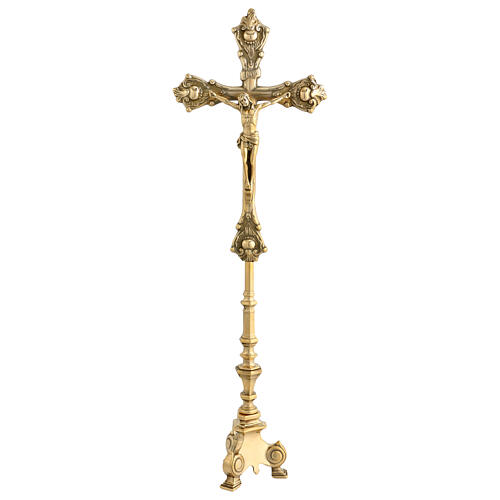 Golden brass table crucifix 60 cm 1