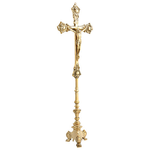 Golden brass table crucifix 60 cm 3