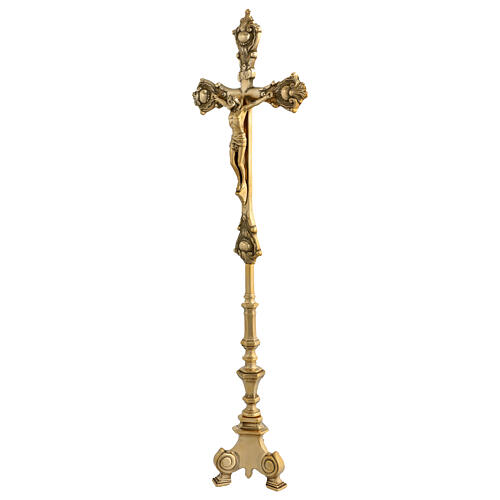 Golden brass table crucifix 60 cm 7