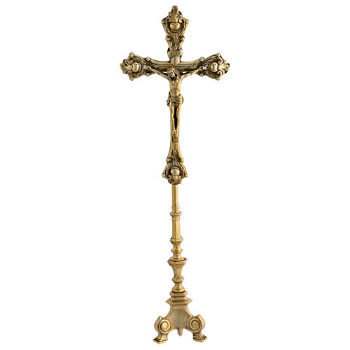 Double golden brass altar cross 60 cm 1