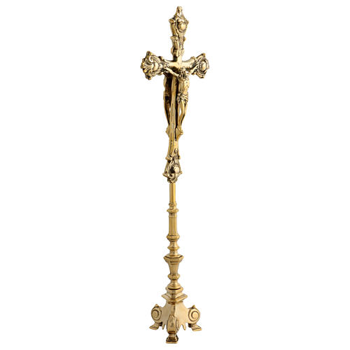 Double golden brass altar cross 60 cm 3