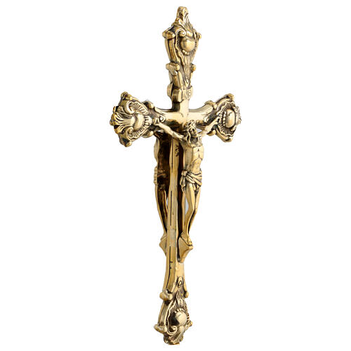 Double golden brass altar cross 60 cm 5