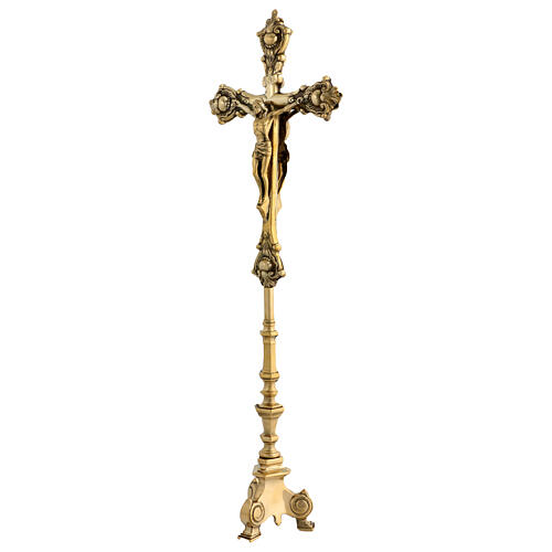 Double golden brass altar cross 60 cm 7