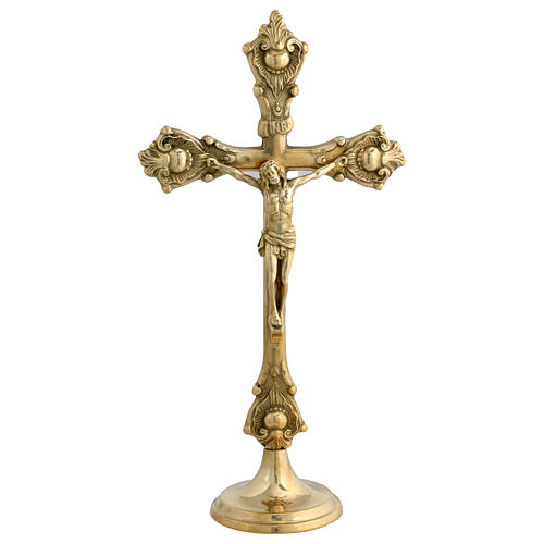 Golden brass table crucifix 37 cm 1