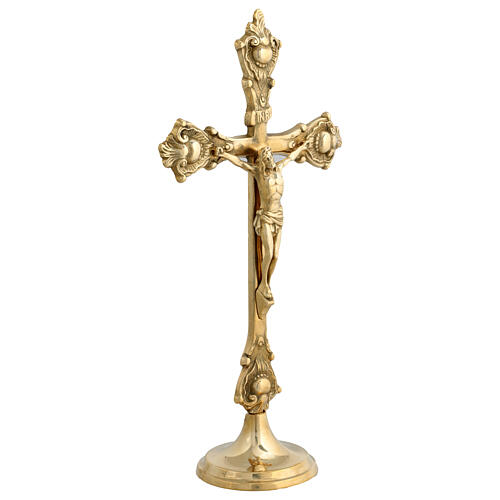 Golden brass table crucifix 37 cm 3