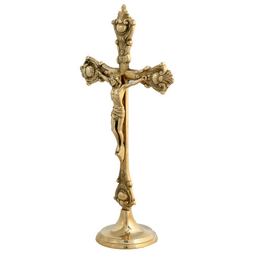 Golden brass table crucifix 37 cm 6