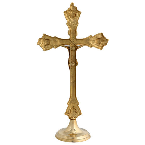 Golden brass table crucifix 37 cm 7