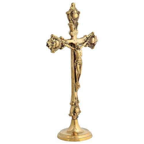 Crucifix double laiton doré 35 cm 3