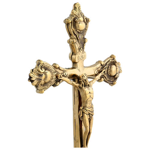 Crucifix double laiton doré 35 cm 4