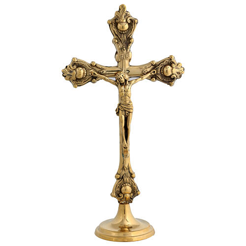 Crucifixo duplo latão dourado 35 cm 1